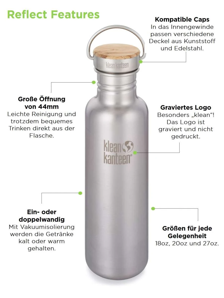 Klean Kanteen Reflect 800ml, Brushed Stainless 2 Klean Kanteen Reflect 800ml, Brushed Stainless – Bild 2